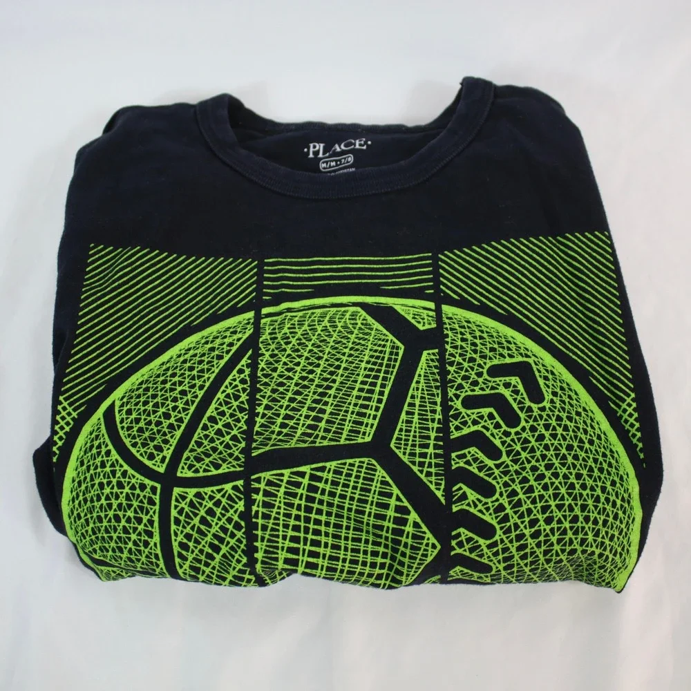 The Children's Place Black Green Sports Long Sleeve‎ Graphic T-Shirt Boys Size M